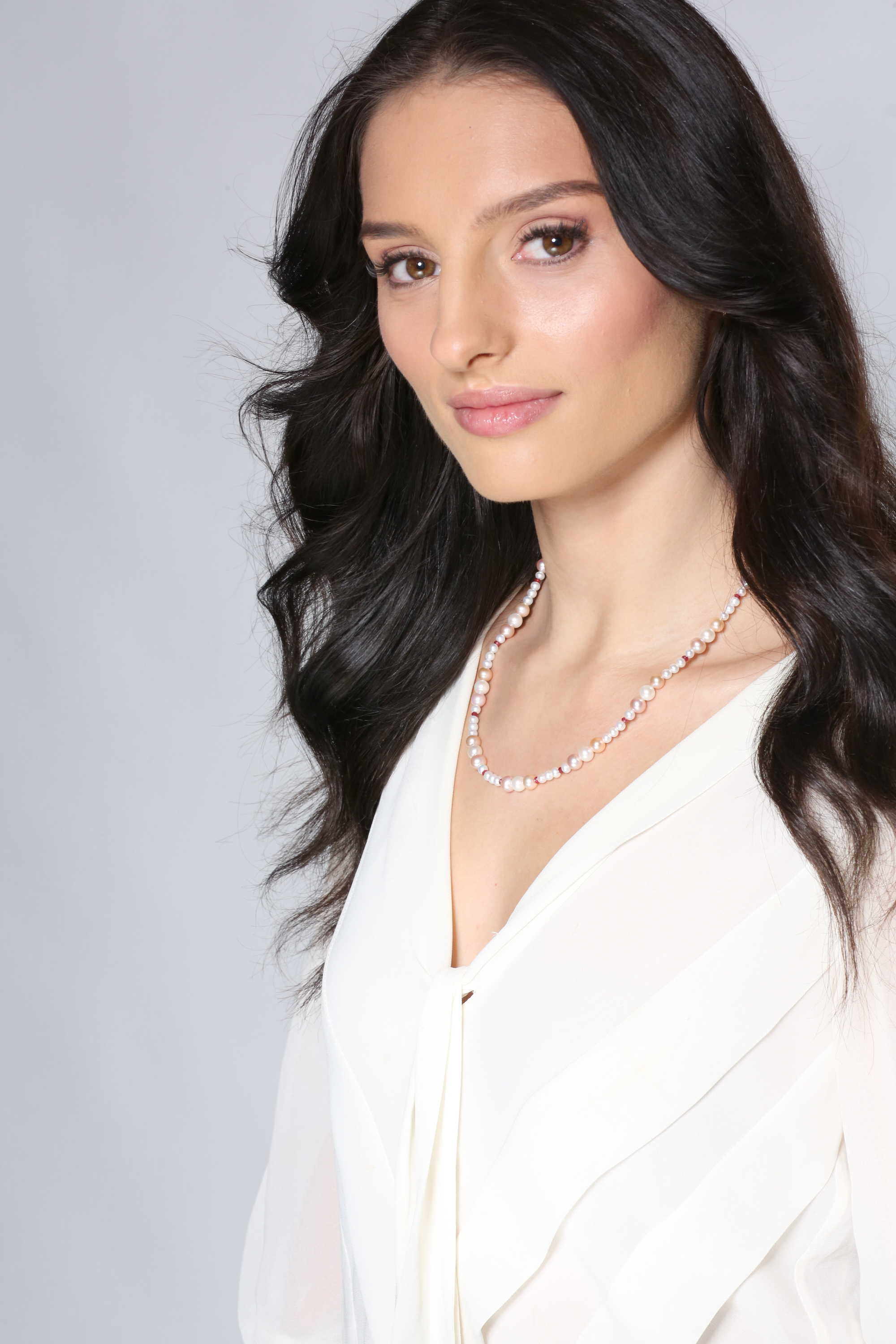 White, Peach Pearl & Ruby Briolette Spiritual Necklace