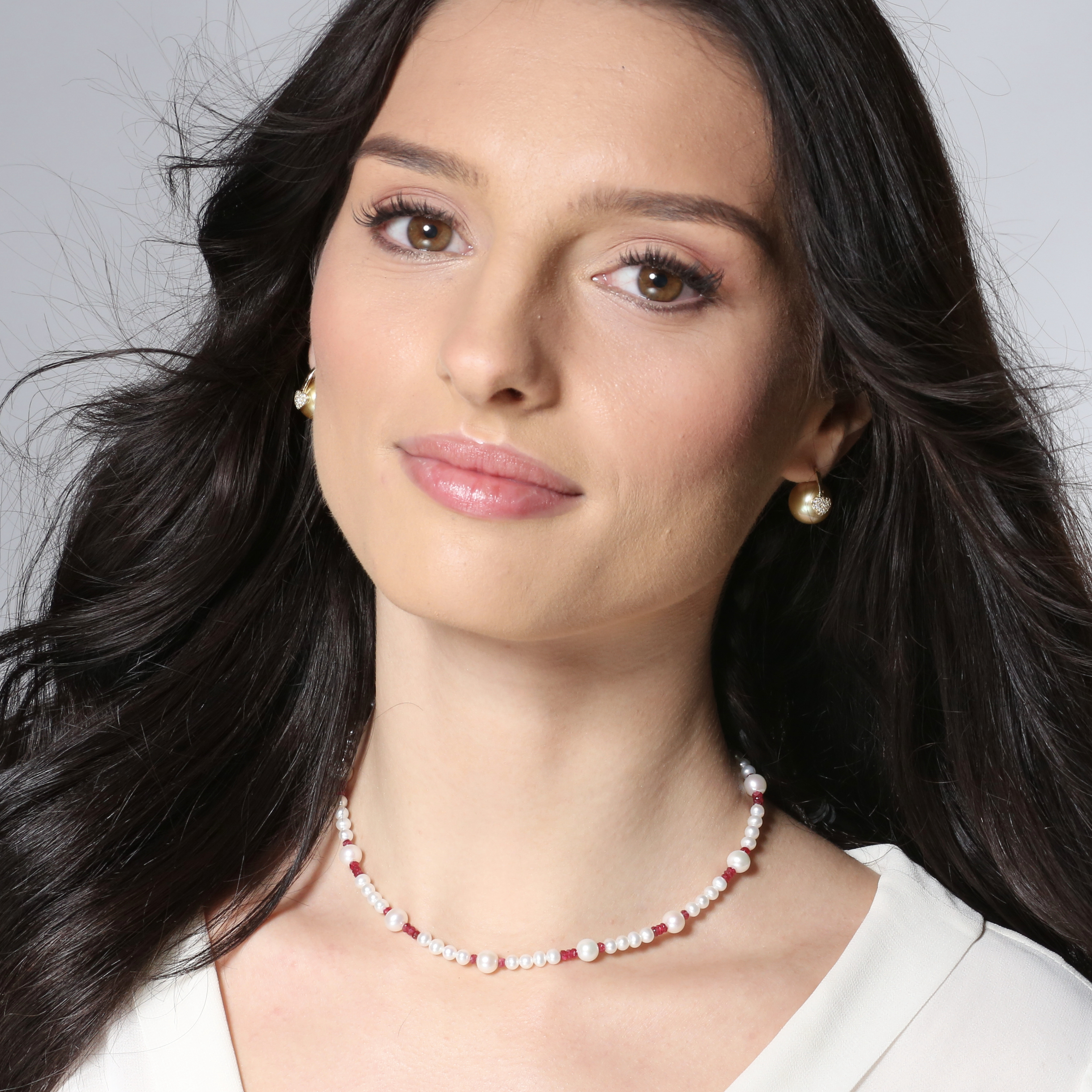 White, Peach Pearl & Ruby Briollete Spiritual Necklace