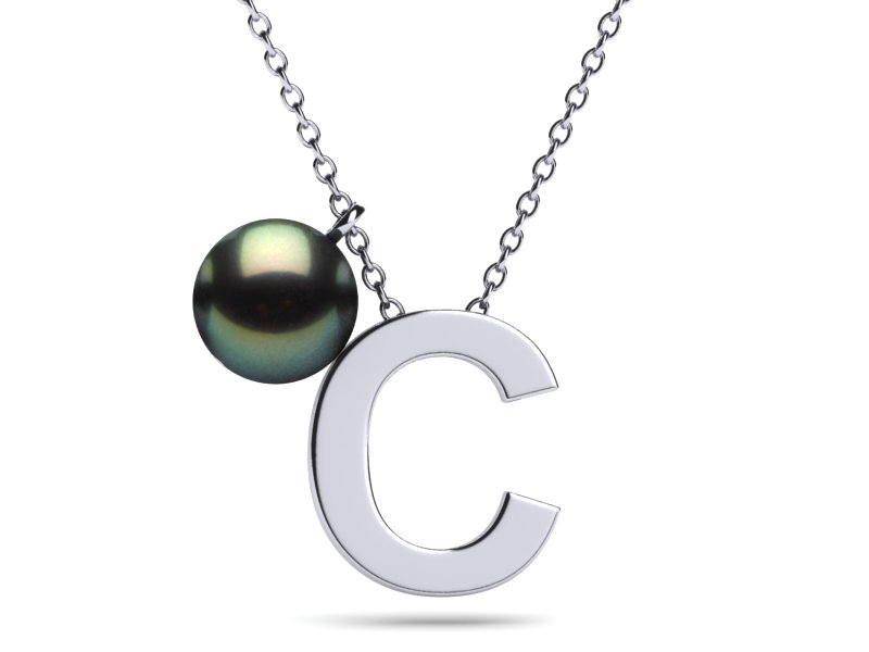 Green Tahitian Pearl Letter C Necklace