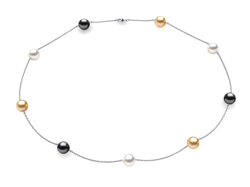 Black Golden & White Tahitian Tin Cup Pearl Necklace