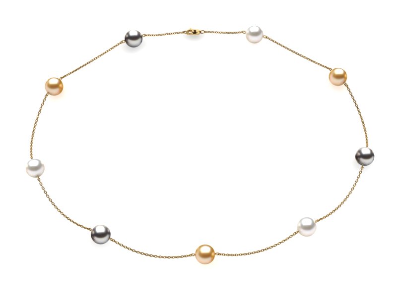 Golden White Grey Pearl Tin Cup Necklace