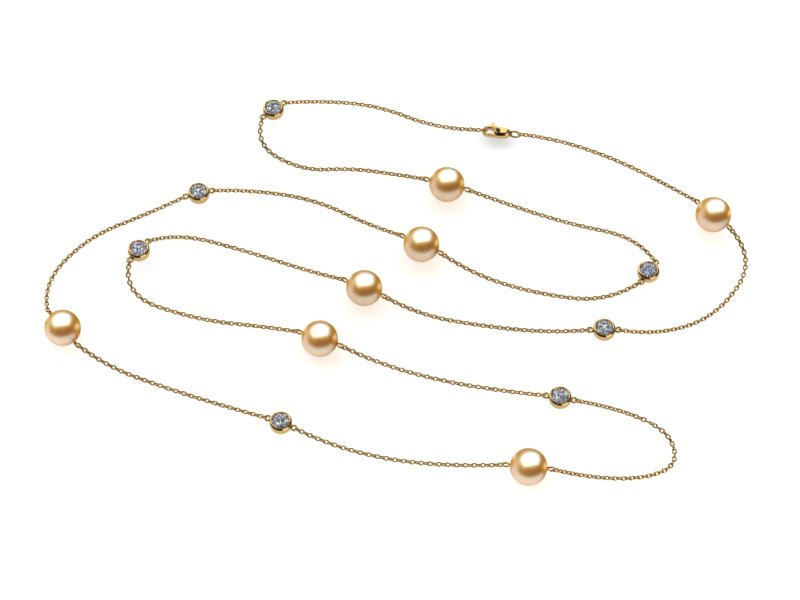 Golden & Diamond South Sea Pearl 32 Inch Tin Cup Necklace