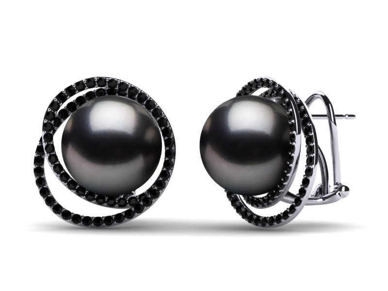 Dark Black Tahitian Pearl & Black Diamond Continuous Circle Earring