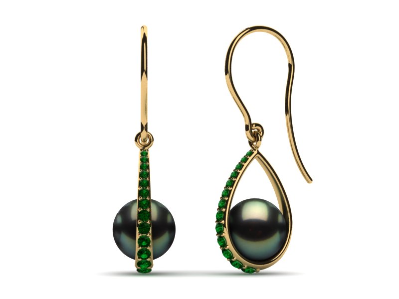 Tahitian Pearl & Emerald Morning Dew Earring