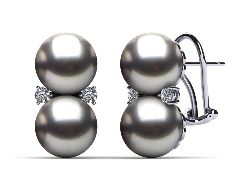 Grey Tahitian Twin Pearl and Diamond Earring