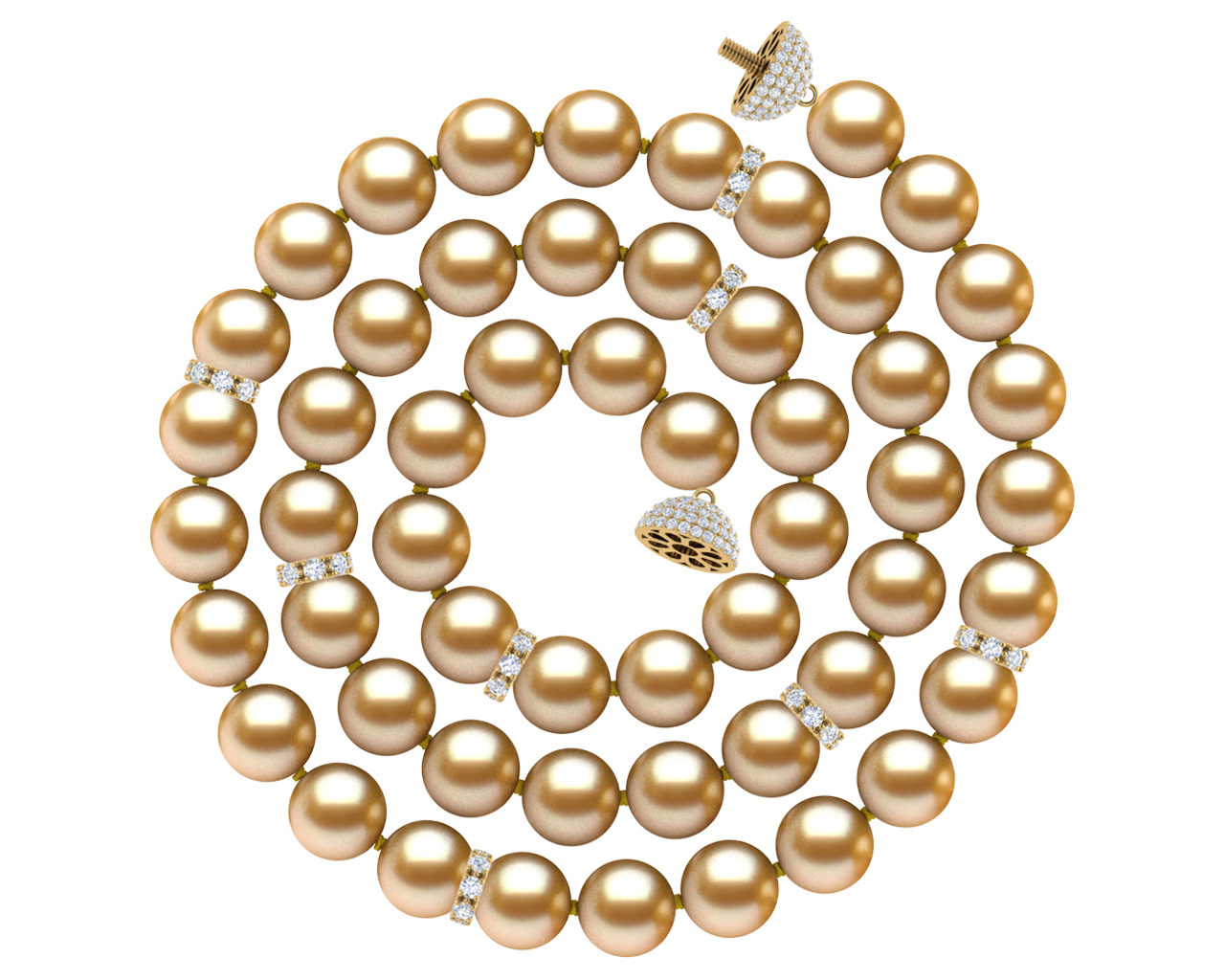 Golden South Sea Pearl Diamond Rondell Necklace