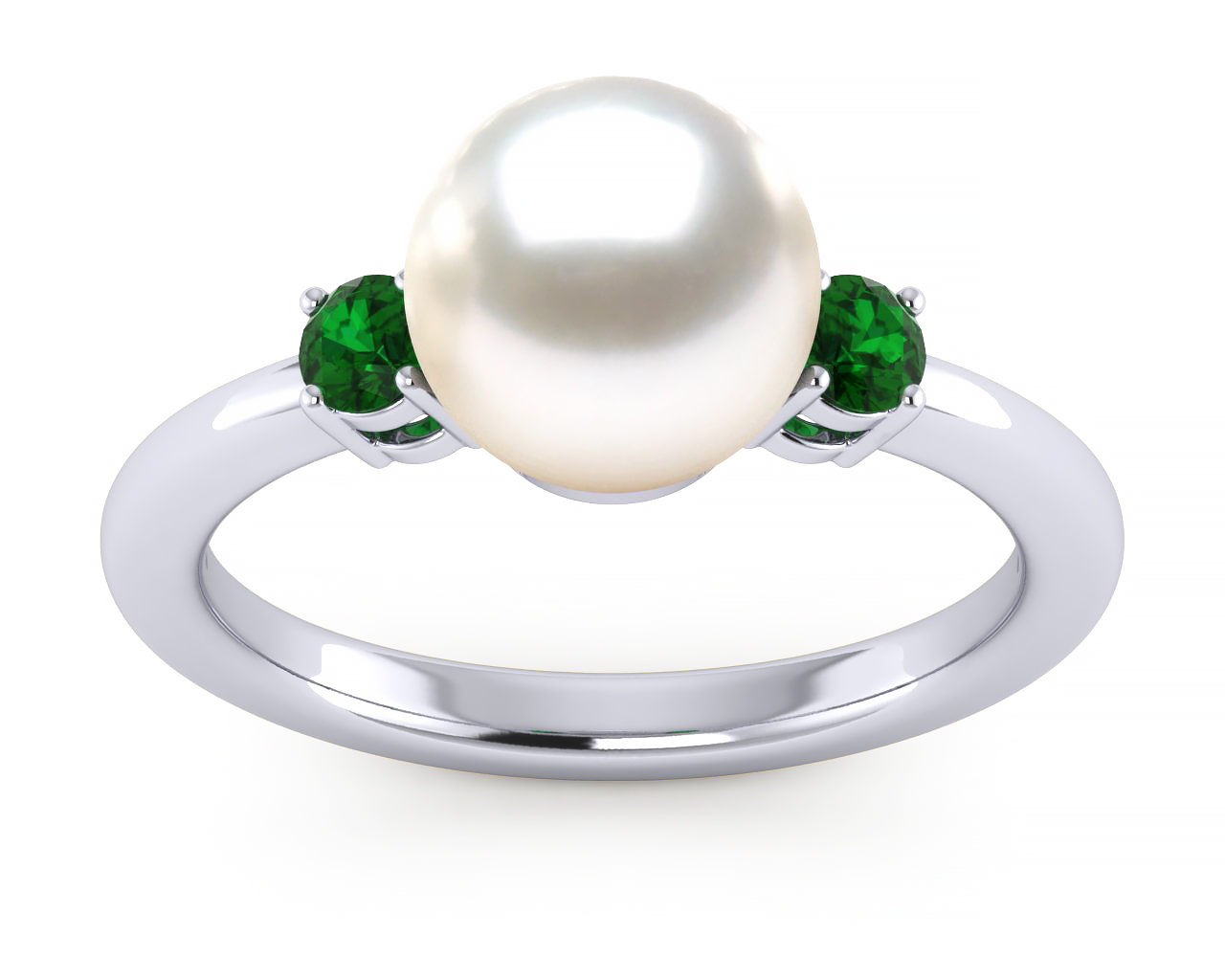 Akoya Pearl Grace Ring with Green Emerald