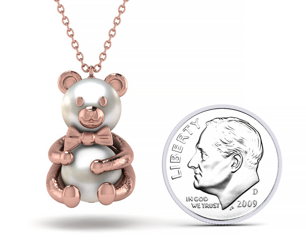 Akoya Pearl Teddy Bear Hugging Necklace 